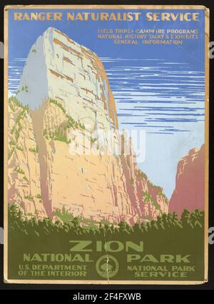Vintage-Reiseposter vom 1920s für den Zion National Park in Utah, USA Stockfoto
