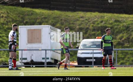 Gavin Henson (rechts) von West Wales Raiders während des Betfred Challenge Cup-Spiels im Stebonheath Park, Llanelli. Bilddatum: Sonntag, 21. März 2021. Stockfoto