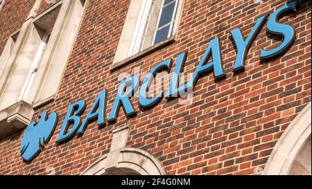 Epsom London UK, March21 2021, Barclays Bank Logo with No People Stockfoto