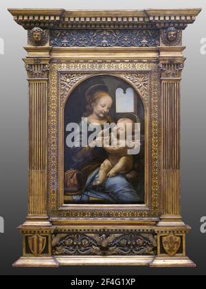 Rahmen der Madonna Benois oder Madonna mit Kind mit Blumen Von Leonardo da Vinci Stockfoto