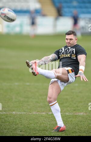 Featherstone, England - 21st. März 2021 - Danny Brough von Bradford Bulls Üben Kicks vor der Rugby League Betfred Challenge Cup Runde 1 Spiel zwischen Featherstone Rovers vs Bradford Bulls im Millenium Stadium, FeatherstoneUK Dean Williams/Alamy Live News Stockfoto