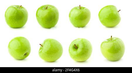 Mehrere Fotos von einem roten Apfel als Set auf Ein Weiß Stockfoto