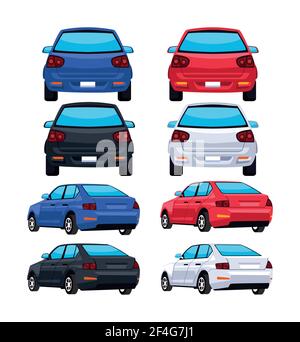 Bündel Sie acht Autos Stock Vektor