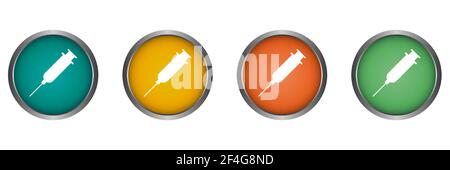 Medizin Injektion Vektor-Symbol Metallkante, flaches Design rund Web-Taste isoliert Stock Vektor