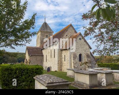 Die angelsächsische Kirche St. Andrews in Bishopstone, East Sussex Stockfoto