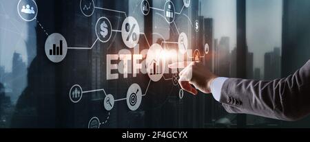 Exchange Traded Fund Anlegerkonzept. ETF. Aktienindex-Fonds. Stockfoto