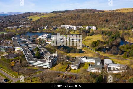 Luftaufnahme des Campus der University of Stirling (Stirling University), Stirling, Schottland, Großbritannien Stockfoto