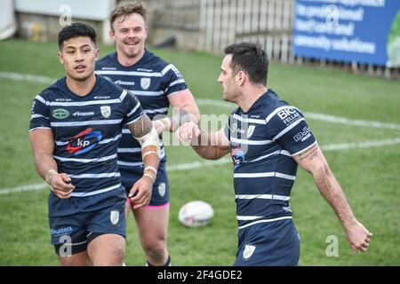 Featherstone, England - 21st. März 2021 - Craig Hall of Featherstone Rovers feiert späten Versuch während der Rugby League Betfred Challenge Cup Runde 1 Spiel zwischen Featherstone Rovers gegen Bradford Bulls im Millenium Stadium, FeatherstoneUK Dean Williams/Alamy Live News Stockfoto