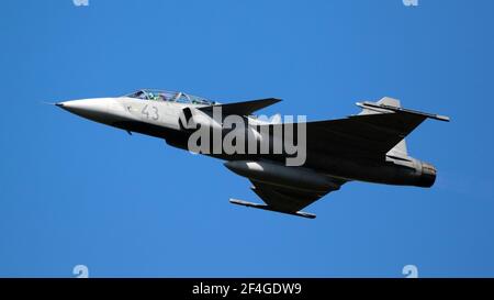 Ungarische Luftwaffe Saab JAS-39 Gripen Kampfjet im Flug. Deutschland - 13. Juni 2019 Stockfoto