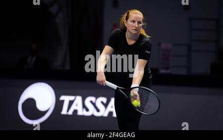 Alla Kudryavtseva aus Russland spielt Doppel bei der St. Petersburg Ladies Trophy 2021, WTA 500 Tennisturnier am 20. März 2021 in der Sibur Arena in St. Petersburg, Russland - Foto Rob Prange / Spanien DPPI / DPPI / LiveMedia Stockfoto