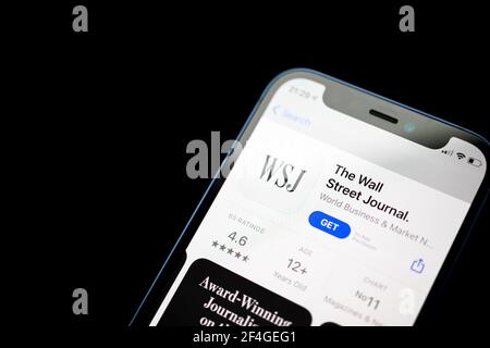 Charkow, Ukraine - 17. März 2021: Die Wall Street Journal Anwendung für Mobiltelefone Stockfoto