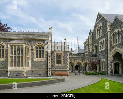 Sonnige Landschaft rund um das Canterbury Museum in Christchurch in New Seeland Stockfoto