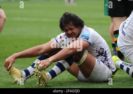 Northampton, Großbritannien. März 2021, 21st. Bristols Steven Luatua nach dem Gallagher Premiership Match zwischen Northampton Saints und Bristol in Franklin's Gardens, Northampton am Samstag, 20th. März 2021. (Kredit: Ben Pooley - MI News) Kredit: MI Nachrichten & Sport /Alamy Live Nachrichten Stockfoto