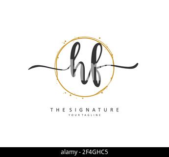 HF Anfangsbuchstabenhandschrift und Signaturlogo. Ein Konzept handschriftlich Initiallogo mit Template-Element. Stock Vektor