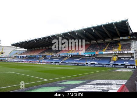 BRÜGGE, BELGIEN - MÄRZ 21: Gesamtansicht des Jan Breydelstadions während des Jupiler Pro League Spiels zwischen Club Brugge und FC Antwerpen bei Jan Breydelst Stockfoto