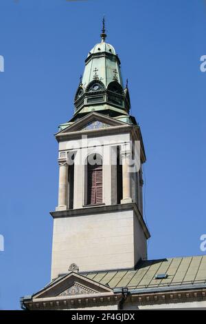 Zagreb, Kroatien, Republika Hrvatska. Die orthodoxe Kathedrale, die der Verklärung Jesu gewidmet ist, wurde 1866 nach einem Entwurf des kroatischen Architekten Franjo Klein erbaut. Es wurde 1883-1884 vom Architekten Herman Bollé restauriert. Der Glockenturm wurde 1899 gebaut, während die Fassade in den Jahren 1913-1914 komplett umgebaut wurde. Stockfoto