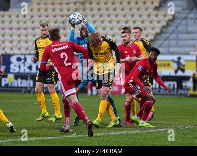 21. März 2021: Matej Delac von AC Horsens während Horsens und Lyngby auf Horsens Stadion, Horsens, Dänemark. Kim Price/CSM Stockfoto