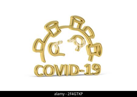 Goldenes 3D Covid-Präventionssymbol auf weißem Hintergrund isoliert - Leben während der Coronavirus-Epidemie - 3D Render Stockfoto
