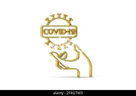 Goldenes 3D Covid-Präventionssymbol auf weißem Hintergrund isoliert - Leben während der Coronavirus-Epidemie - 3D Render Stockfoto