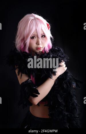Portrait von Japan Anime Cosplay Frau, schwarz japanische Cosplay in Schwarz studio Stockfoto
