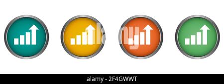 Wachstumdiagramm Grafik Vektor Symbol Metallkante, flaches Design rund Web-Taste isoliert Stock Vektor