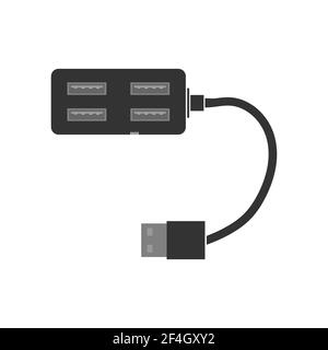 USB-Hub mit zwei Reihen von USB-Anschlüssen und einem Kabel. Ein Splitter für einen Computer oder Laptop. Flache Vektorgrafik Stock Vektor