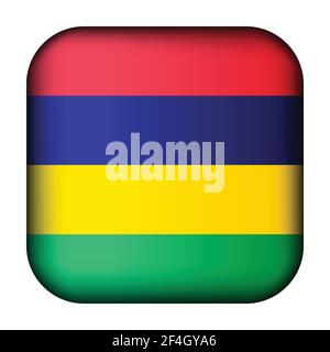 Glaskugel mit Flagge von Mauritius. Quadratische Vorlage. Mauritisches nationales Symbol. Glänzender realistischer Würfel, 3D abstrakte Vektorgrafik Stock Vektor