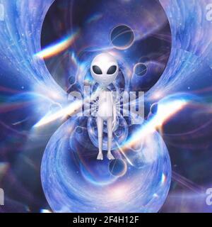 Alien im Raum fraktale Zusammensetzung. Sci-Fi-Kunst Stockfoto
