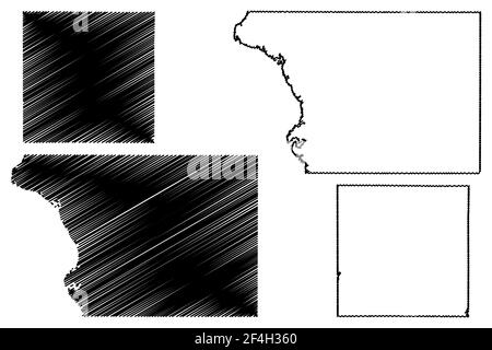 Walworth und Sanborn County, State of South Dakota (U.S. County, United States of America, USA, U.S., US) Kartenvektordarstellung, Skizzenkarte Stock Vektor