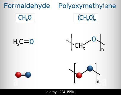 Formaldehyd (Methanol, Methylenoxid, Methylaldehyd, Oxomethan, Formalin) und Polyoxymethylen (POM, Azetal, Polyacetal, Polyformaldehyd Stock Vektor