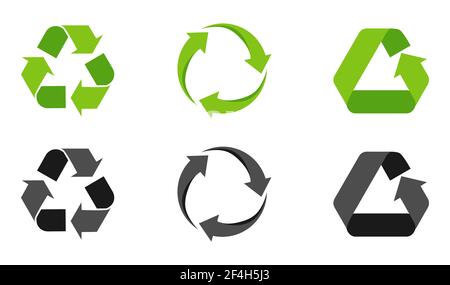 Satz von Recycling-Schilder, Pfeilsymbole isoliert auf weiß. Recycling von Umweltsymbolen. Recycling-Schild. Vektorgrafik. Stock Vektor