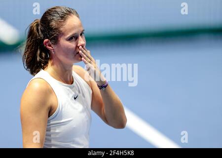 ST. PETERSBURG, RUSSLAND - 21. MÄRZ: Daria Kasatkina von Russland feiert während ihres Spiels gegen Margarita Gasparyan von Russland während des Finales der St. Petersburg Ladies Trophy 2021, WTA 500 Tennisturnier in Sibur Arena am 21. März 2021 in St. Petersburg, Russland (Foto von Anatolij Medved/Orange Pictures) Stockfoto