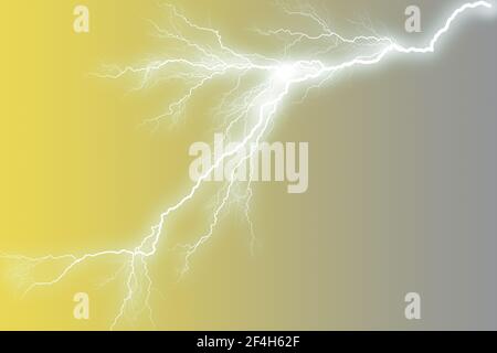 Energiekonzept. Blitze auf dem gelben Hintergrund verblassen zu grau. Donner-Symbol Stockfoto
