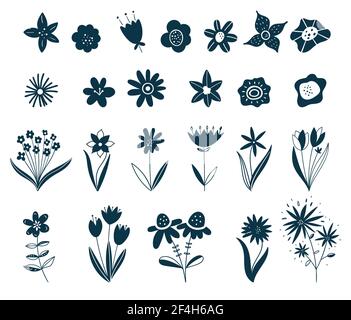 Skandinavische Blumenelemente. Doodle Pflanzen, Blätter Blumen und Zweige Vektor-Set. Wildblumen. Florale Elemente für Ihr Design. Vektorgrafik Stock Vektor