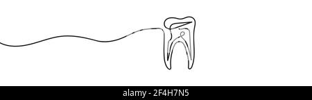 Eine durchgehende Linie Kunst anatomische Silhouette eines menschlichen Zahnes. Vektorgrafik isoliert auf weißem Hintergrund Stock Vektor