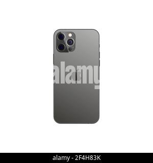Realistisches graues iPhone 12 Pro mockup. Rückseite Smartphone mockup. Mobiltelefone auf weißem Hintergrund isoliert Stock Vektor