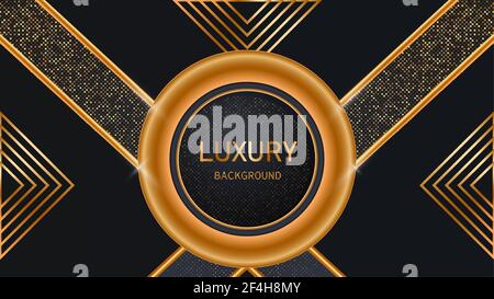 Dunkler abstrakter Hintergrund mit schwarzen überlappenden Ebenen. Realistische Textur mit Lichteffekt und golden glitzernden Punkten Element Dekoration. Stock Vektor