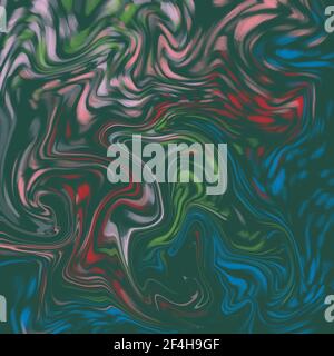 Ornamentaler Hintergrund mit abstrakten Mustern dominanter grüner Farben. Flüssige Malerei abstrakte Textur, Kunsttechnik. Eine bunte Kombination von Akry Stockfoto