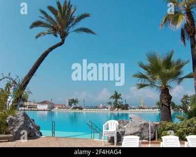 Tropische Vegetation in einem Park in Ceuta, einer schönen spanischen Stadt in Nordafrika Stockfoto