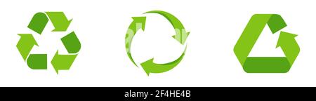 Set von grünen Recycling-Schilder, Pfeil-Symbole isoliert auf weiß. Recycling von Umweltsymbolen. Recycling-Schild. Vektorgrafik. Stock Vektor