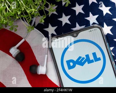 Ukraine. März 2021, 20th. In dieser Abbildung wird ein Dell Technologies-Logo auf dem Smartphone angezeigt. Kredit: Valera Golovniov/SOPA Images/ZUMA Wire/Alamy Live Nachrichten Stockfoto