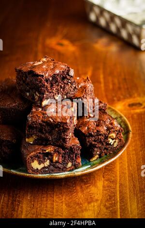Brownies mit Walnüssen Stockfoto