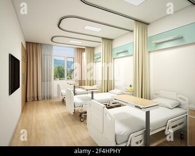 3D Rendering von Krankenhaus und Klinikinnenraum Stockfoto