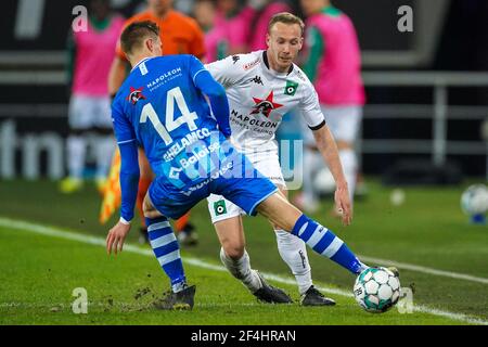 GENT, BELGIEN - 21. MÄRZ: Alessio Castro-Montes von KAA Gent und Alexander Corryn von Cercle Brugge während des Jupiler Pro League Spiels zwischen KAA Gent Stockfoto