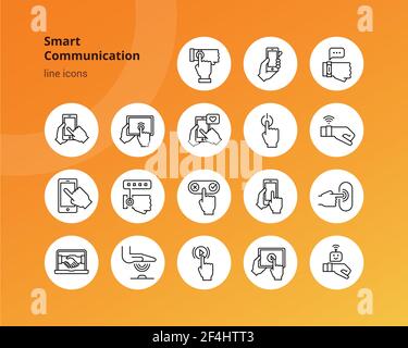 Symbolsatz der Hände, die ein Kommunikationsgerät halten Stock Vektor