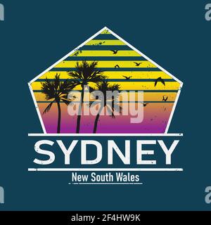 Stadt Sydney Reiseziel. Vektor t-shirt Logo Stock Vektor