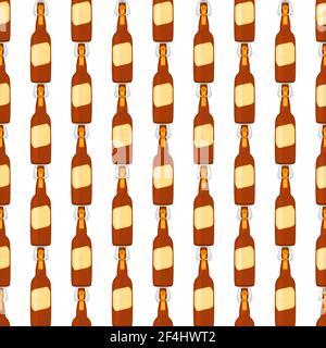 Illustration zum Thema nahtlose Bierglasflaschen mit Deckel für Brauerei. Musterbier bestehend aus vielen identischen Glasflaschen auf weißem Hintergrund. G Stock Vektor