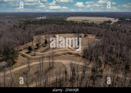 Luftperspektive Ansicht von Fort Harrison Erdarbeiten Richmond Virginia Verteidigungslinie schützte die konföderierte Stadt vor den Gewerkschaftskräften, Bürgerkrieg b Stockfoto