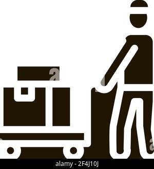 Kurier mit Trolley auf Rädern Symbol Vektor Glyphe Illustration Stock Vektor