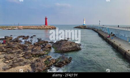 Sonnenuntergang im Hafen von Cheongsapo in Haeundae, Busan, Südkorea, Asien. Stockfoto